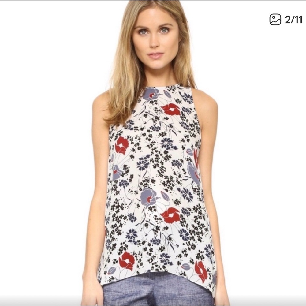 THEORY Silk Floral Print Sleeveless Blouse, Sz S